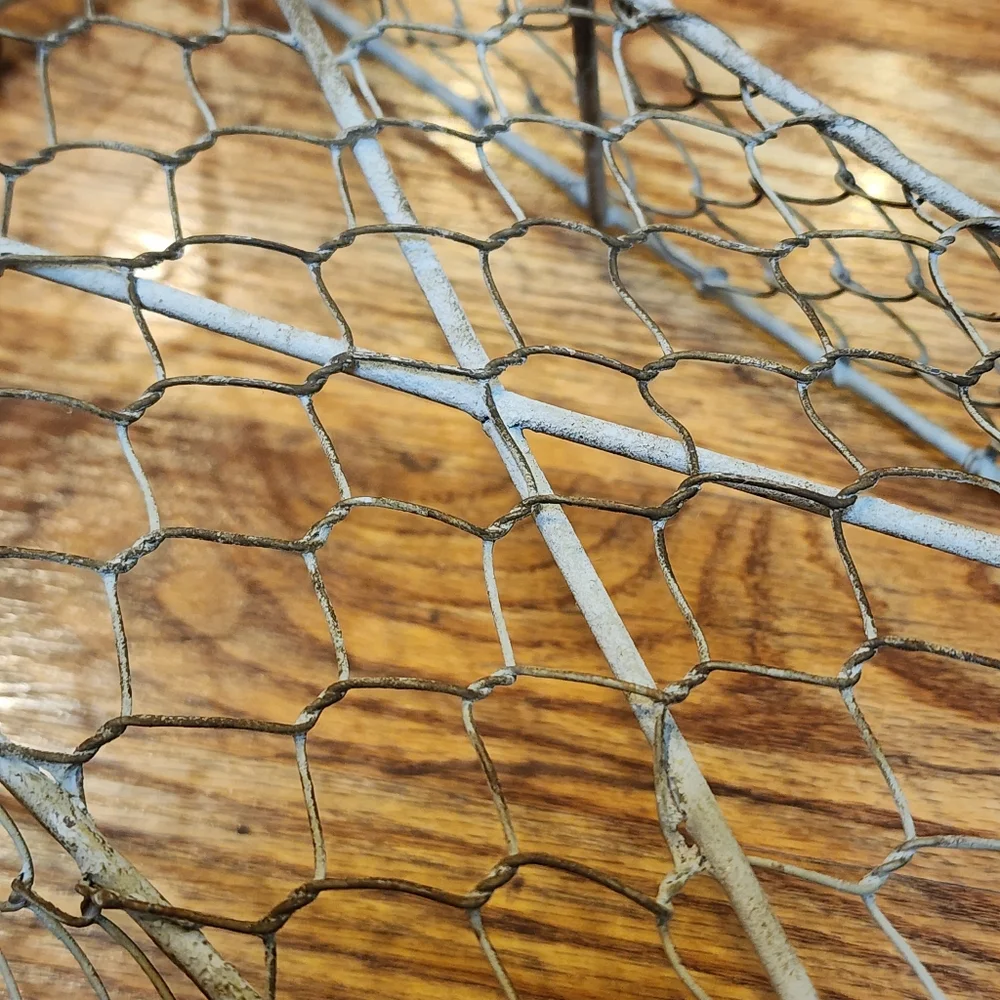 Vintage Chicken Wire Basket with Black Handles